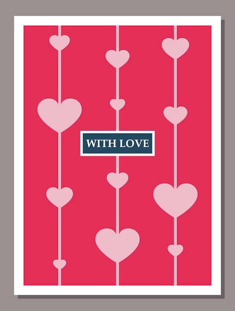 Valentines day greeting card concept in retro style with hearts and lettering vector illustration