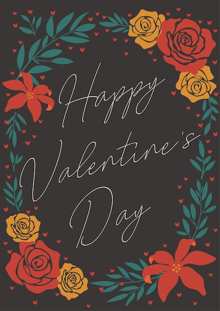 Valentines day greeting card concept template in flat design with hand drawing illustrations and lettering