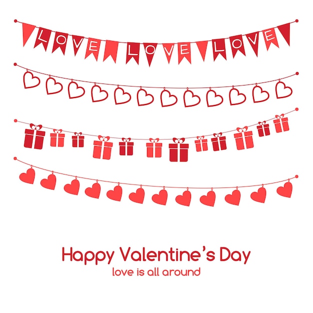 Vector valentines day greeting card with festive garlands