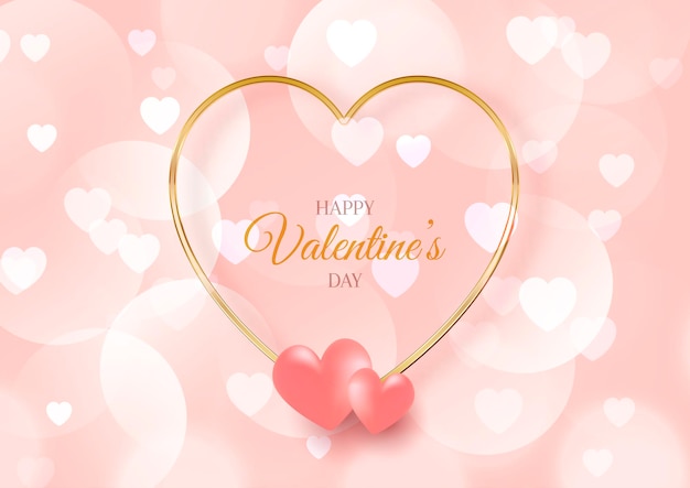 Valentines day greeting card with hearts and bokeh lights design