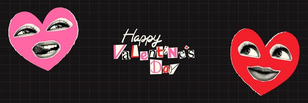 Vector valentines day halftone collage banner vector illustration