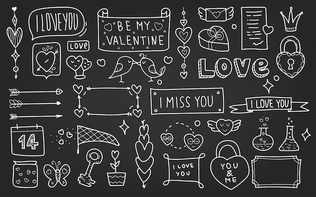 Valentines day hand drawing doodle big set
