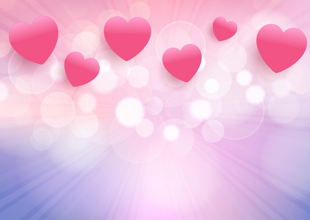 Vector valentines day hearts background with bokeh lights