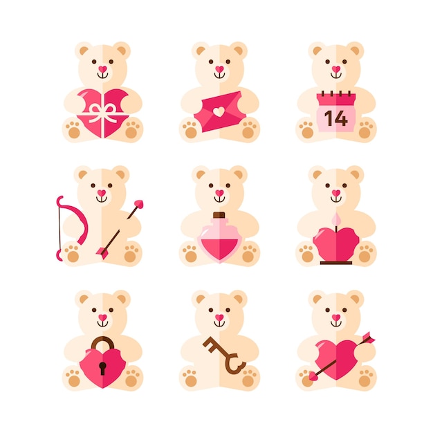 Valentines day icon Cute flat design element Teddy bear love heart clipart Vector illustration