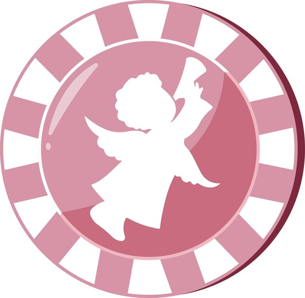 valentines day icon of a pink casino poker chip with an angel holding a flute print