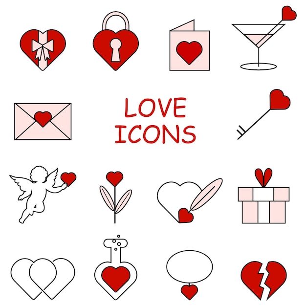 Vector valentines day icon set isolated on white background.vector.