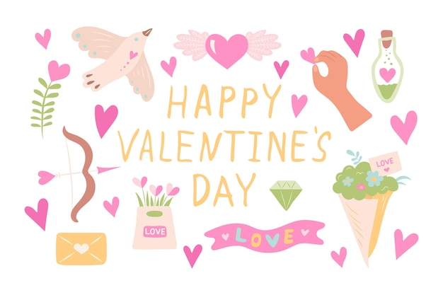 Valentines day illustration set valentines day card vector illustration