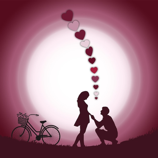 valentines day illustration with cycle and couple