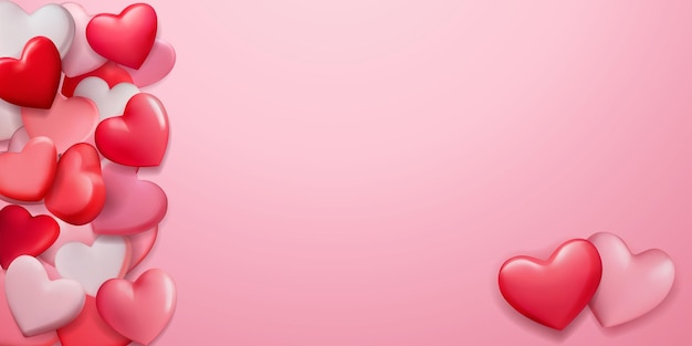 Vector valentines day illustration with many red and pink hearts