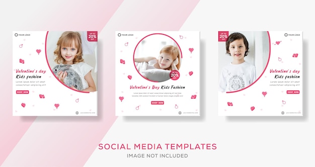 バレンタインデーの子供、Instagramの投稿テンプレート、正方形のサイズ