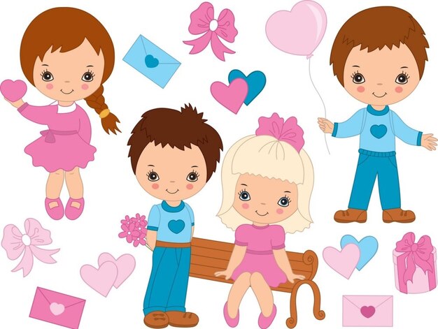 Valentines day kids set vector