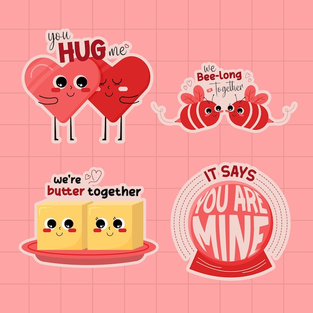 Valentines Day Label Stickers Element Collections in Flat Illustration