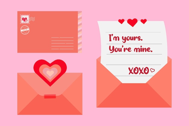 Valentines day letter element collection in flat design