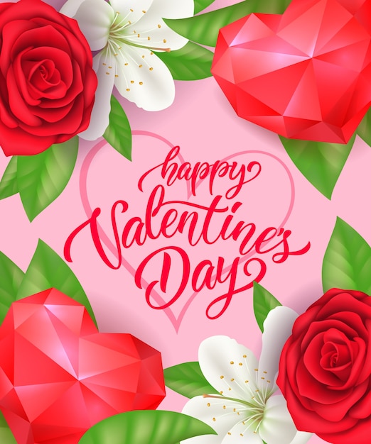 Vector valentines day lettering with flowers