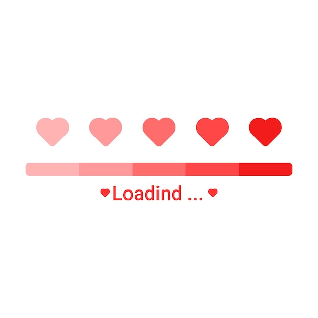 Vector valentines day loading bar with love hearts progress status bar vector illustration isolated