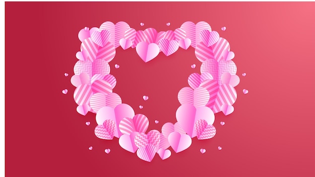 バレンタインデーの愛の背景イラスト紙カットスタイルの赤とピンクの紙の心