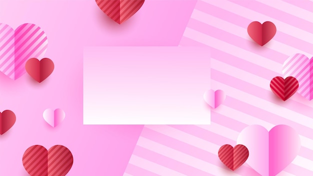 Valentines day love background Illustration red and pink paper hearts with paper cut style