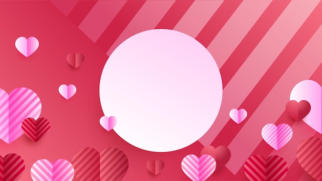 Vector valentines day love background illustration red and pink paper hearts with paper cut style