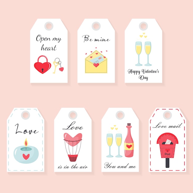 Valentines day love gift tags set romantic labels with love quotes