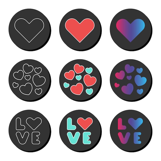 다양한 스타일의 Ui ux 요소 기호로 설정된 발렌타인 데이 및 사랑 범용 아이콘
