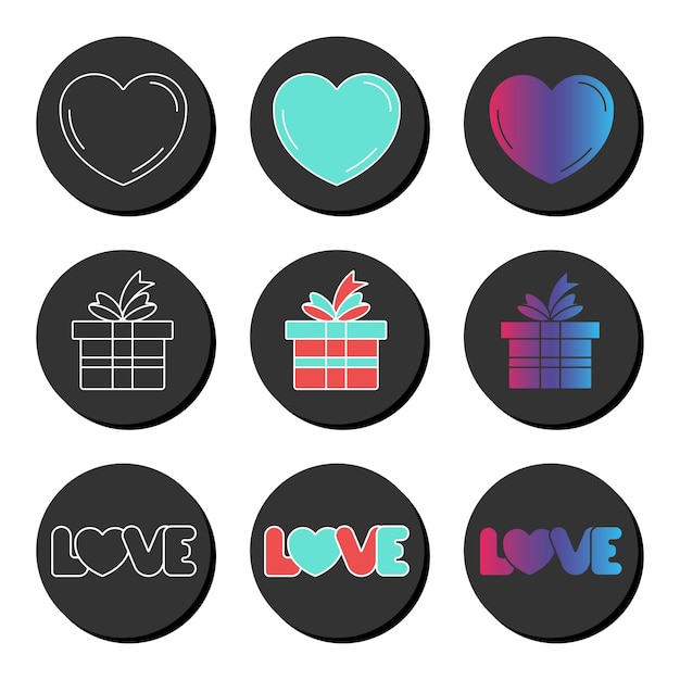 Valentines day and love universal icon set with different styles Ui ux element sign