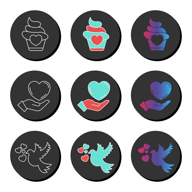 Valentines day and love universal icon set with different styles Ui ux element sign