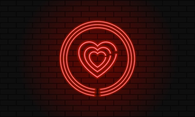 Insegna al neon di san valentino sul muro di mattoni.