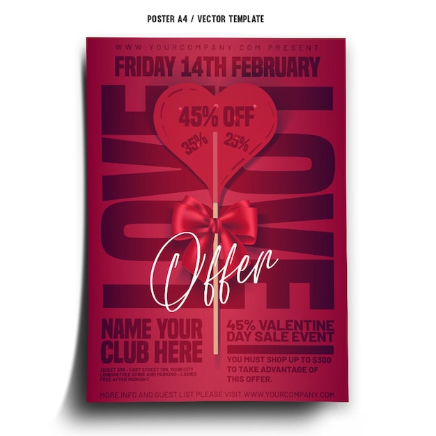 Vector valentines day offer event poster template