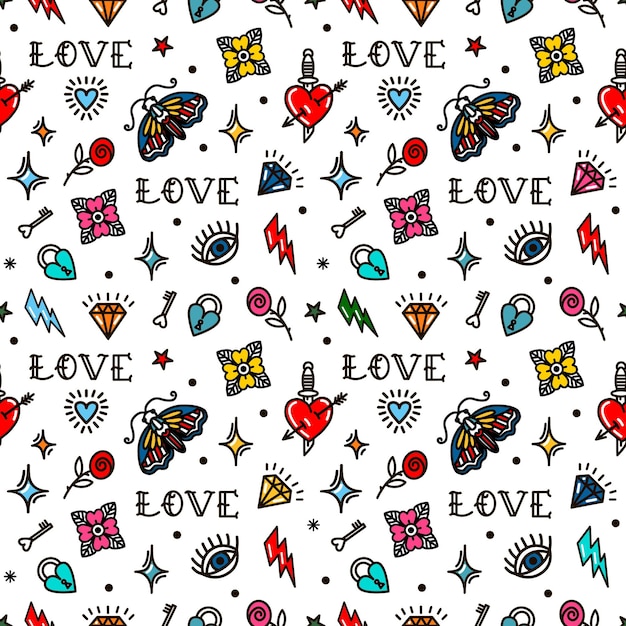 Valentines Day in old school style pattern.