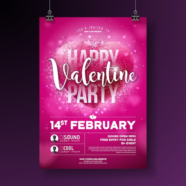 Vector valentines day party flyer design