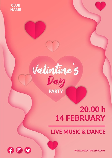 Valentines day party flyer in paper style Vector