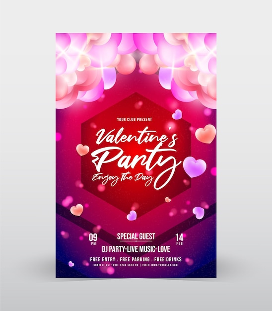 Дизайн плаката для вечеринки в честь Дня святого Валентина