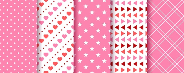 Valentines day pattern cute seamless background pink red prints with hearts set of lovely textures