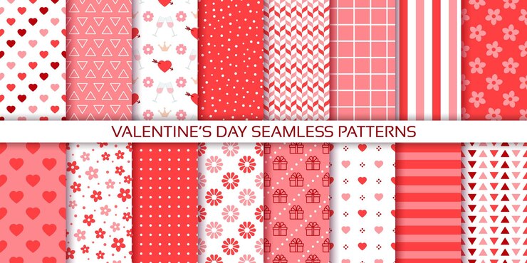 Vector valentines day pattern cute seamless background red pink prints with hearts set of love textures