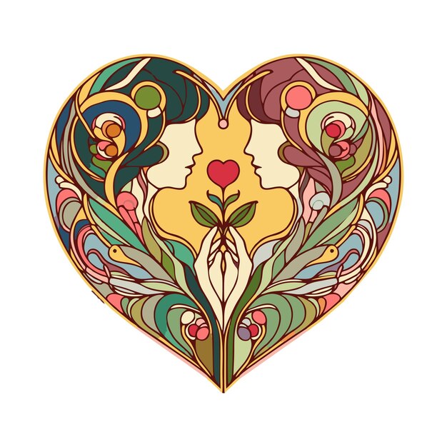 Valentines Day pattern painting flat vector design in art nouveau style