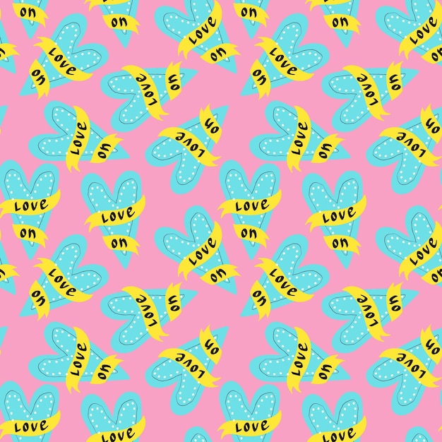 Valentines day pattern with hearts in modern doodle style