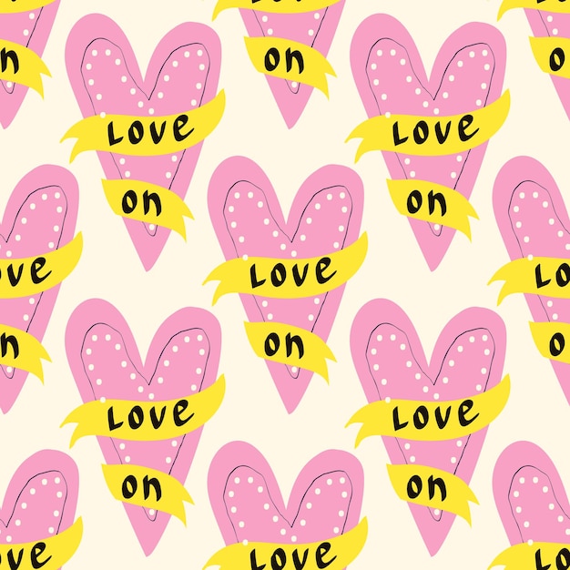 Valentines day pattern with hearts in modern doodle style