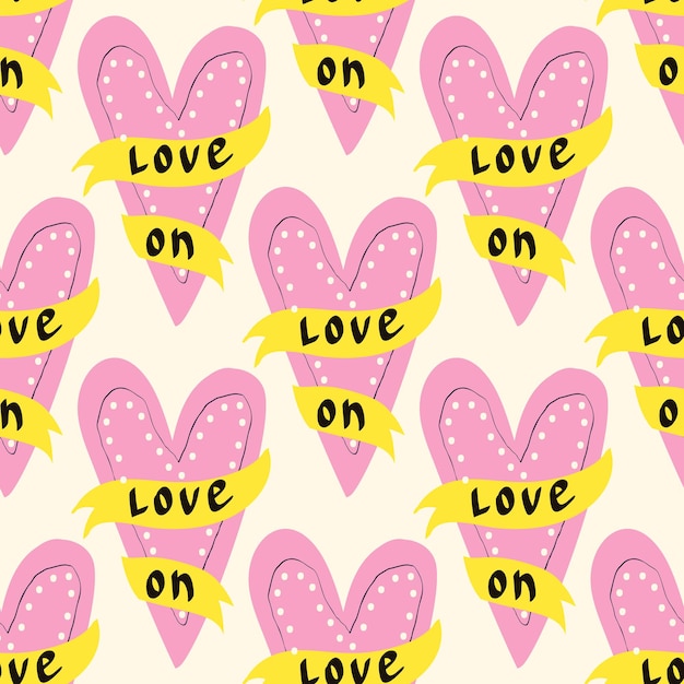 Vector valentines day pattern with hearts in modern doodle style