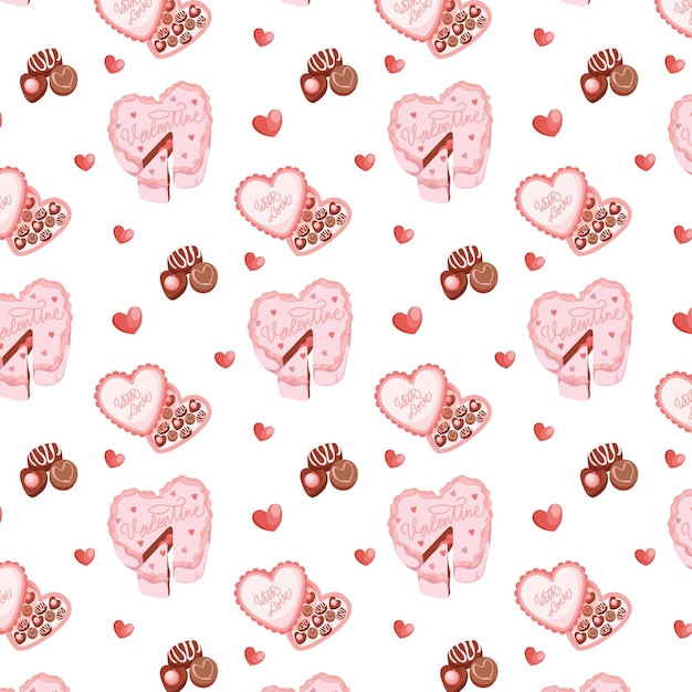 Valentines day pattern with sweets and hearts