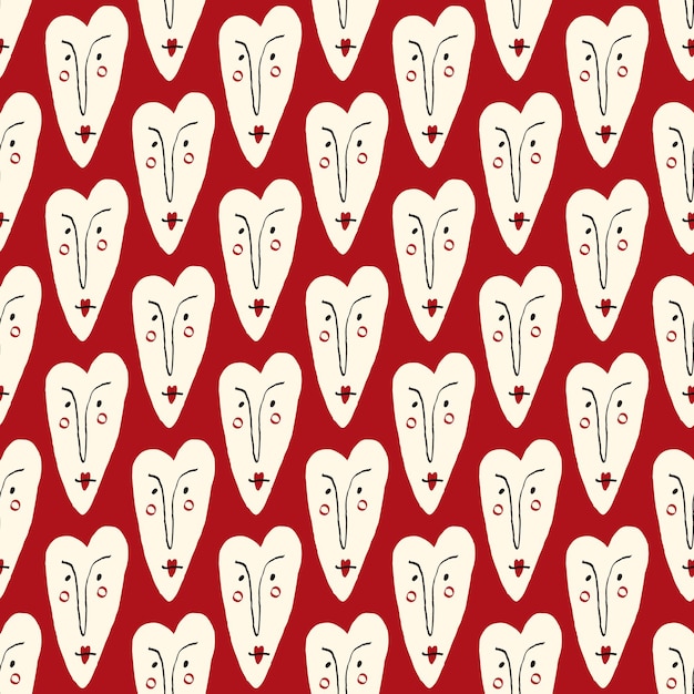 Valentines Day pattern with ugly funky hearts Groovy cute love characters