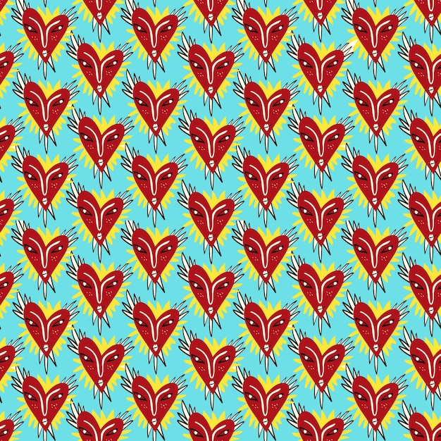 Valentines day pattern with ugly funky hearts groovy cute love characters