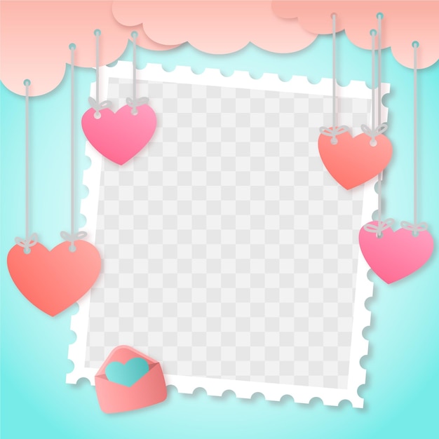 Valentines day photo frame template in paper cut style