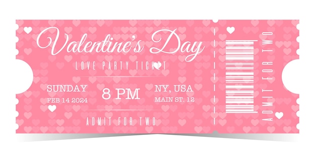 Valentines Day pink ticket vintage background template for admit two