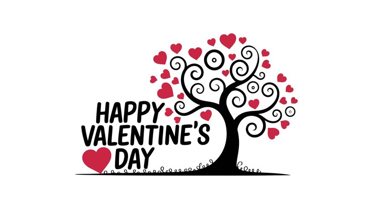 Vector valentines day poster or banner on black and white background valentines day minimal heart design