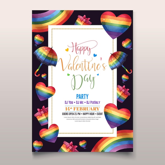 Valentines day poster design in watercolor for lgbtq pride