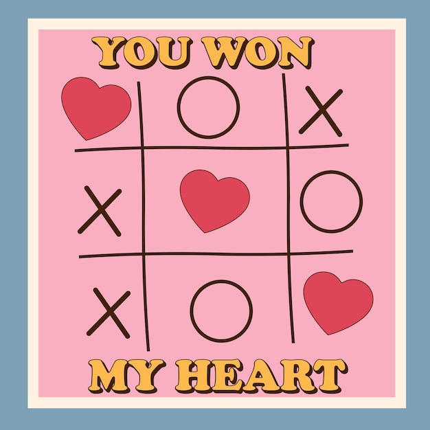 Vector valentines day poster or greeting card tictactoe retro love concept happy valentines day funky