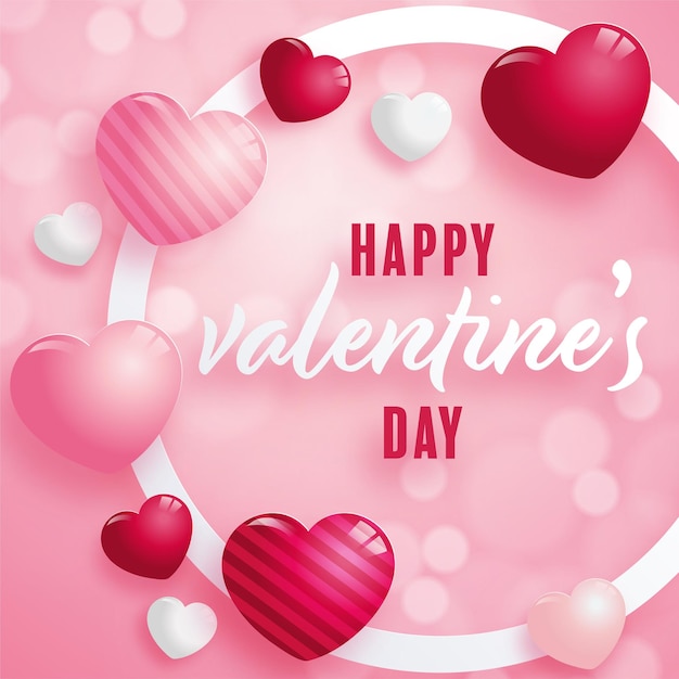 Valentines day poster with red and pink hearts on background