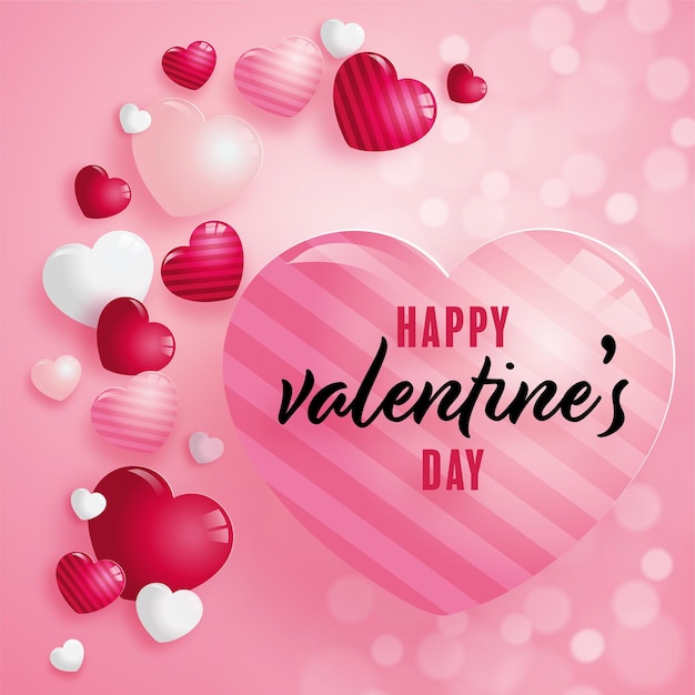 Valentines day poster with red and pink hearts on background