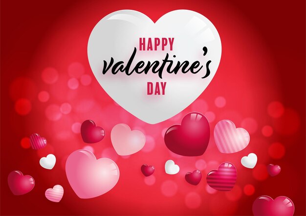 Valentines day poster with red and pink hearts on background