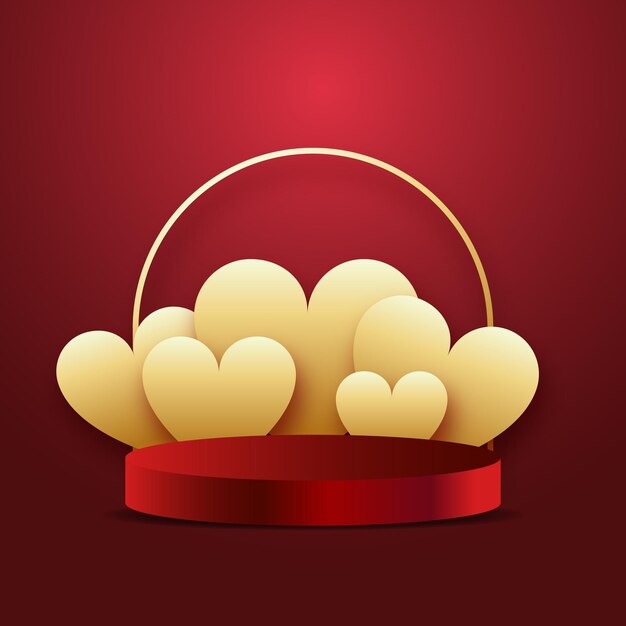 Vector valentines day product podium with golden heart background